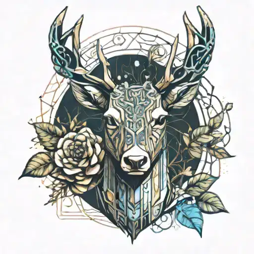 Deer Head With Flowers Intertwined