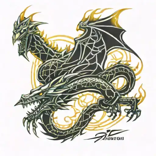 West Dragon Tattoo With Thunder Lightning