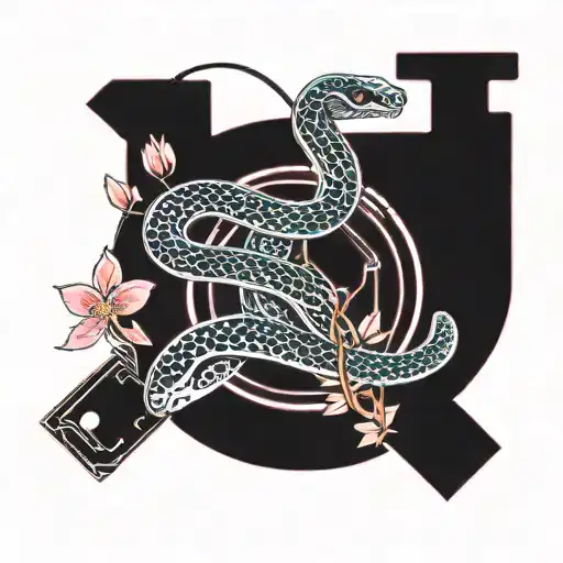 Snake And Cherry Blossom Branch