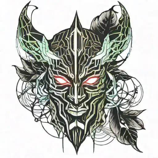 Cracked Oni Mask With Spider Lillies Wrapping