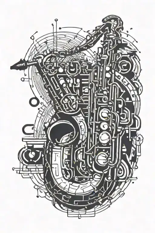 Saxophone And Music Note Intertwined