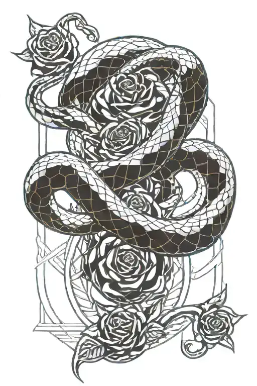 Snake Wrapped Around Rose Intertwined