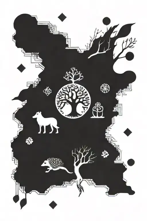 Tree Of Life With A Hedgehog At Bottom Of It With Dog Paw Prints