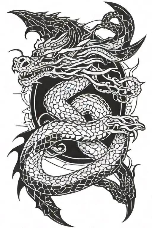 Serpent Dragon Intertwined