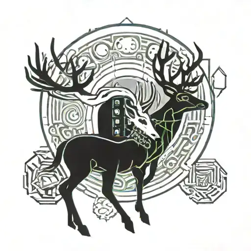 Three Connected Deer In Front Of A Moon Cookie With A Bite Out Of The Edge