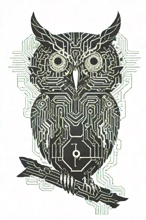 Abstract Owl With Circuit Board Patterns