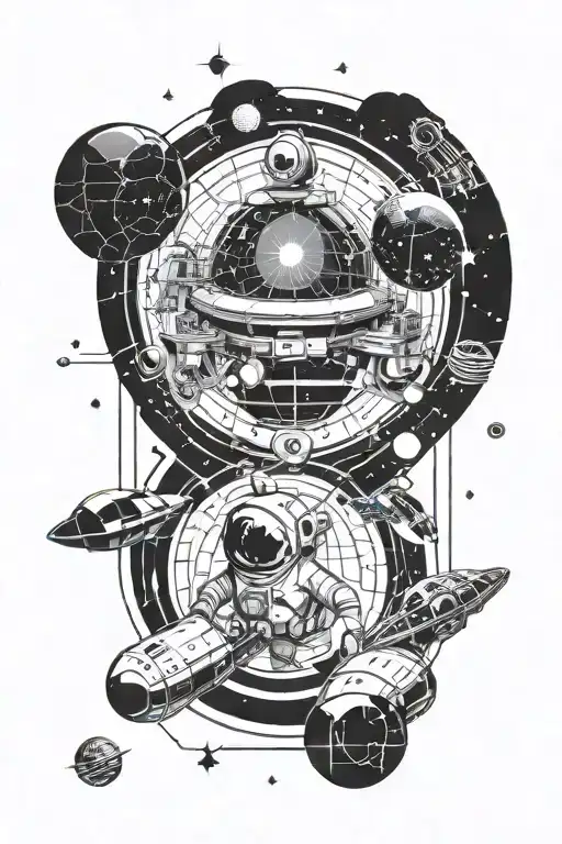 Space Station And Astronuat And Planets Orbit With A Flowing Background Tha Joins These