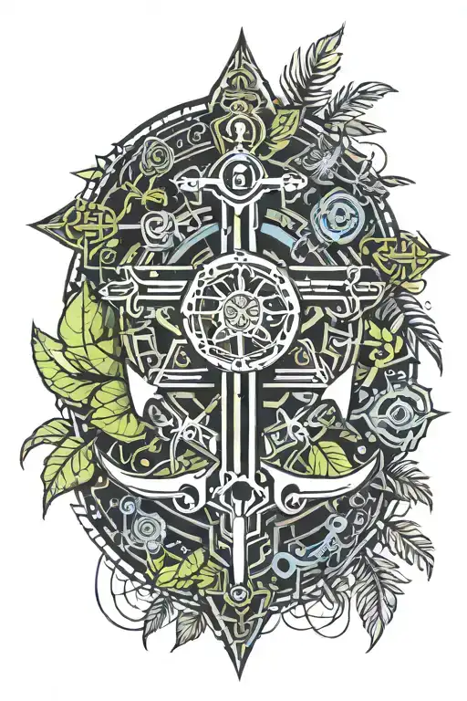 Cross Rose Anchor Palm Tree Smoke