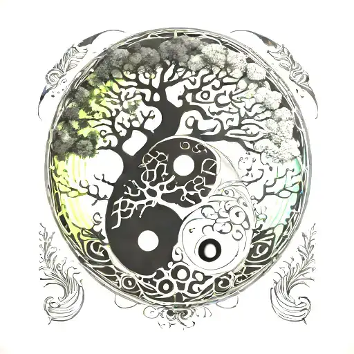 Yin Yang With Tree Of Life Intertwined