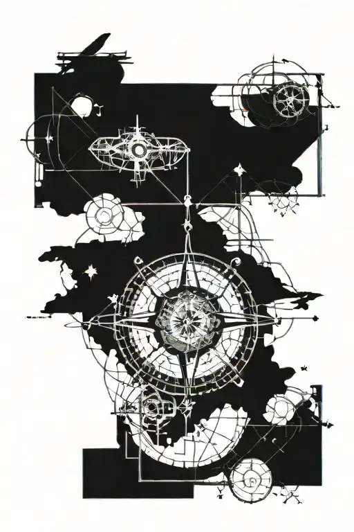 Wright Flyer With Abstract Compass Rose Intertwined