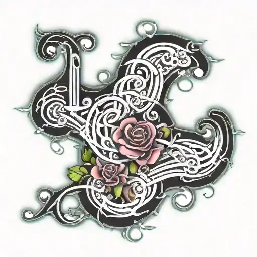 A Scroll With 135 Calligraphic Wroting With A Capital R And Vines And Roses