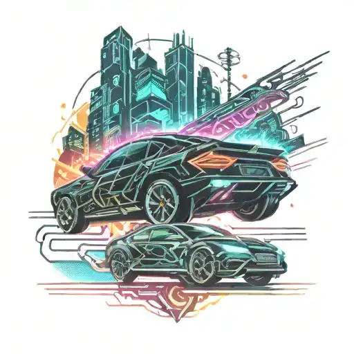 The Car Drives Through The City Of The Future