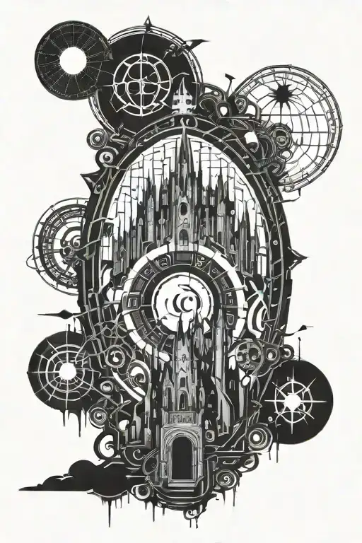 Castle With Eclipse Moon And Vampiric Symbols And Dark Gothic