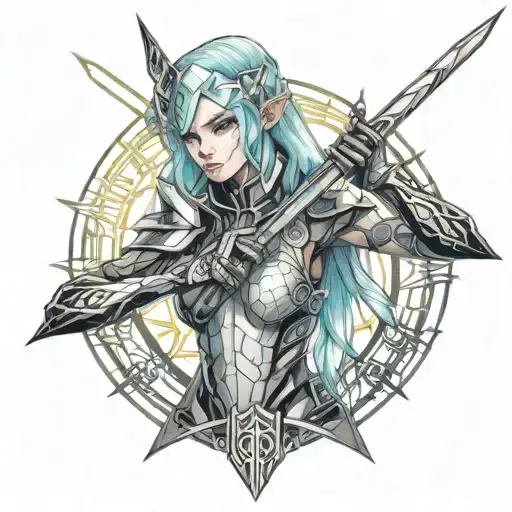 Elf Girl In Armor With A Sword