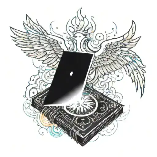 Old Spell Book Burning With Rising Phoenix Bird