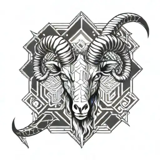 Aries In Half Realistic And Half Geometric Style