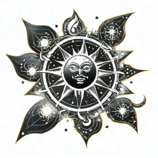 Sun And Moon Surrounded By Stars