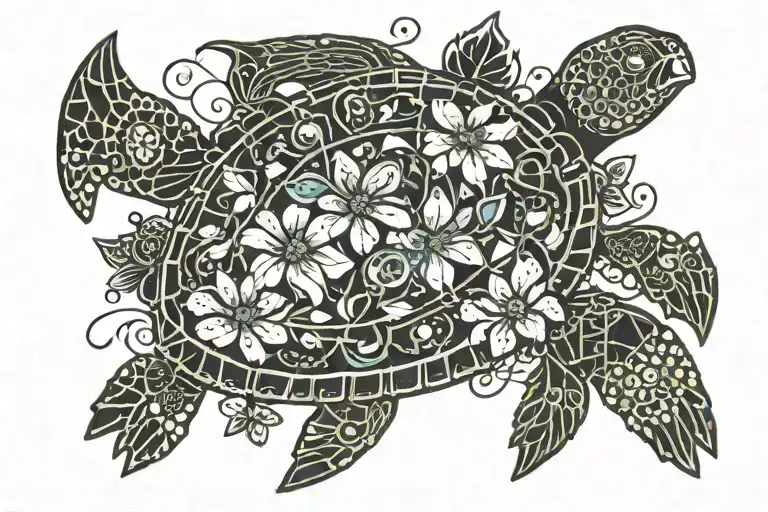 Sea Turtle Day Of The Dead Hibiscus Flowers