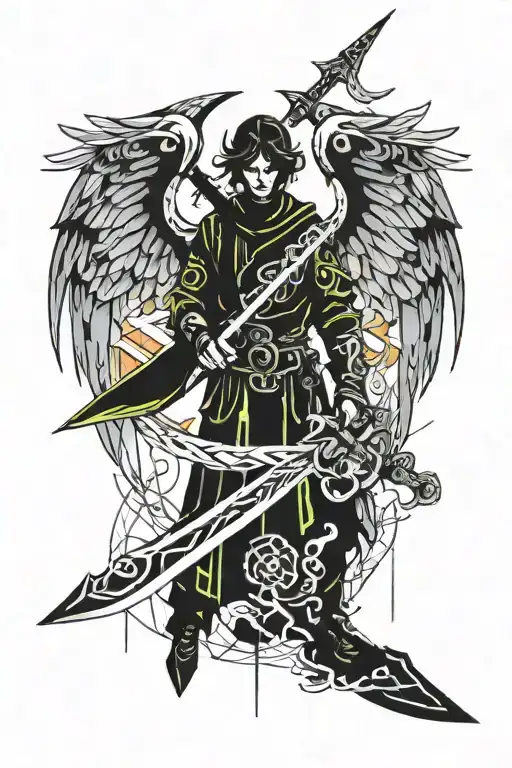Neotribal Angel Holding Sword