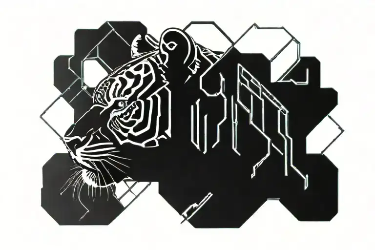 Tiger Face Futuristic Cyberpunk Uv Neon Circuits Divided