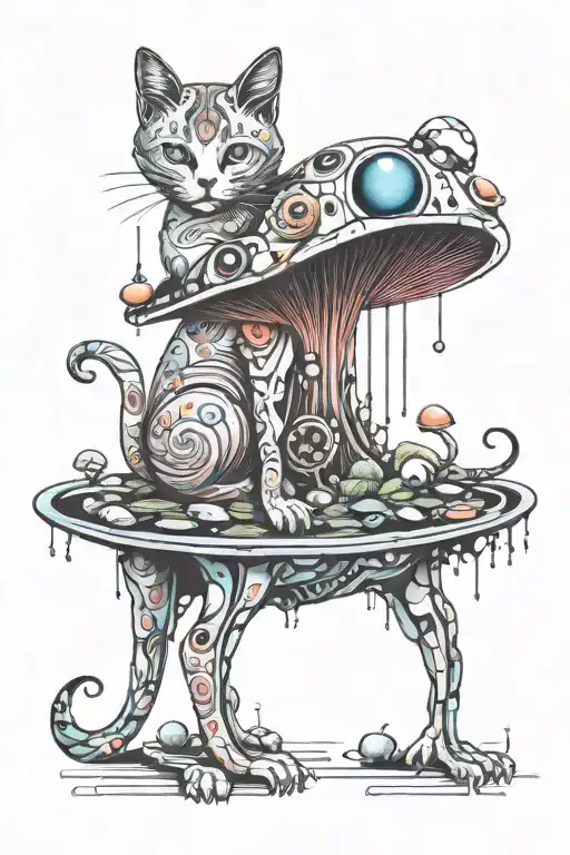 Melting Colorful Mushroom Cat With Moon