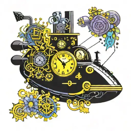 Yellow Submarine With Flowers And Clock