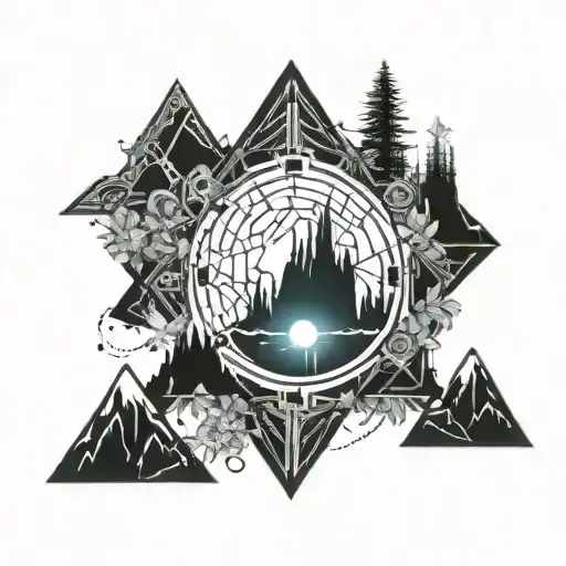 Mountain And Flowers And Moon Surrounded