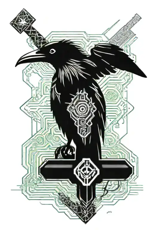 Cyber Crow Sitting Mjolnir Hammer