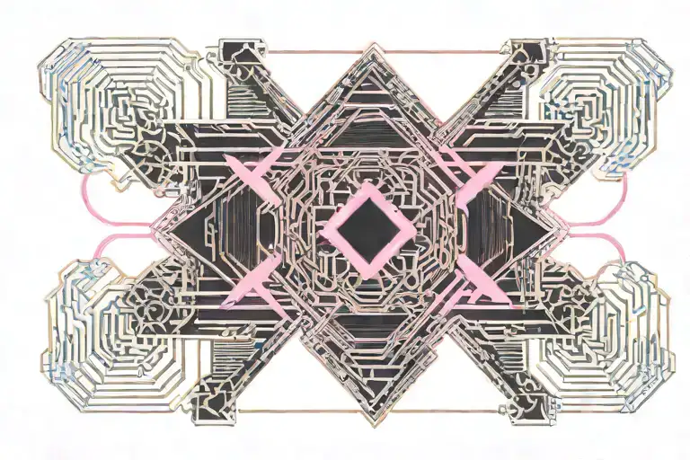 Black Thin Line Cybersigilism With Pink Ribbon In The Middle