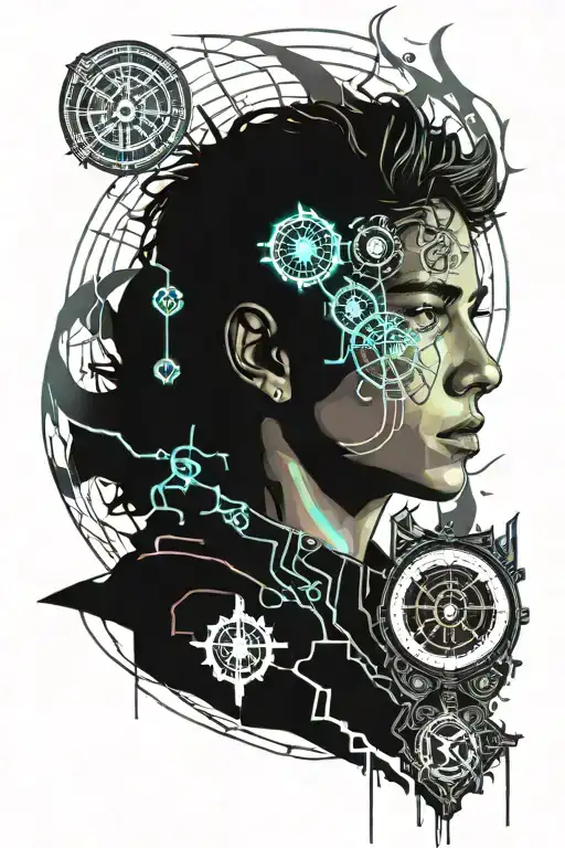 Boy With Tears With Time Clock Surrounded By Flames