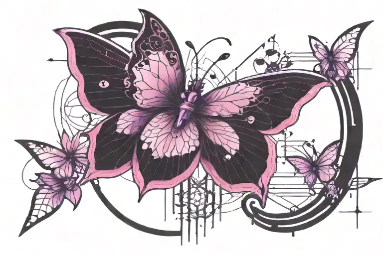 Pink Lotus Flower With Purple Butterfly Flying Away