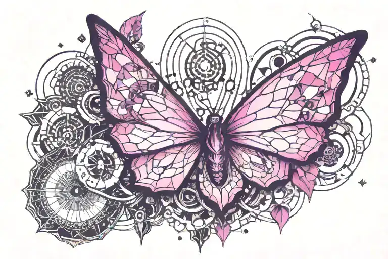 Pink Lotus Flower With Purple Butterfly Flying Away