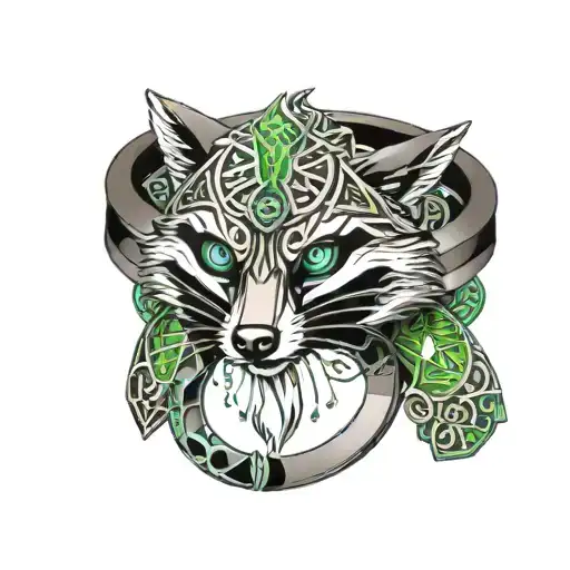Celtic Ring With Raccoon In The Center And A Dagger In Front