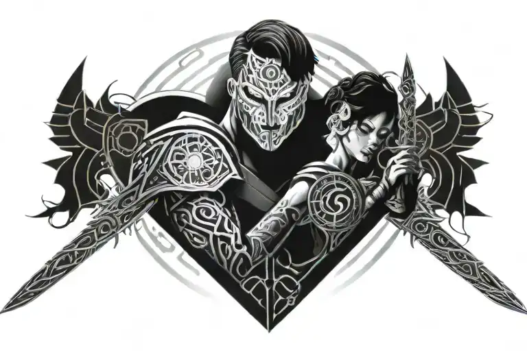 Modern Sigma Warrior With Sword Torned In His Heart Cover With Beauty Queen Cheater Asian Style