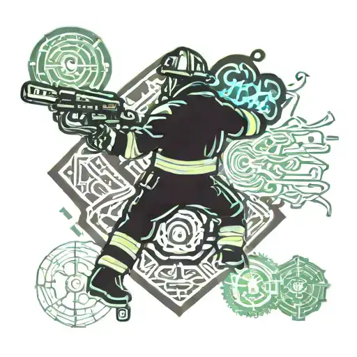 Firefighter Battling Flames Shooting