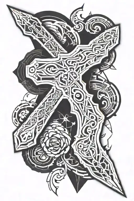 A Sleek And Modern Assassin's Dagger Intertwined With Intricate Floral Patterns