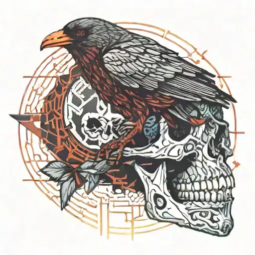 Crow On A Skull In Red