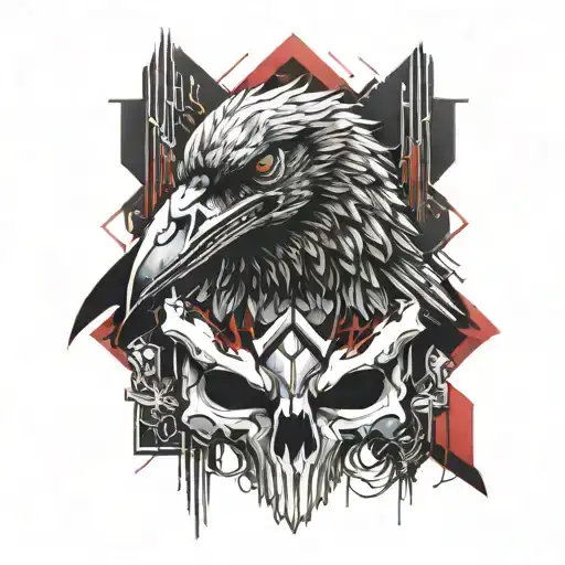 Crow On Half Skull Red Colors