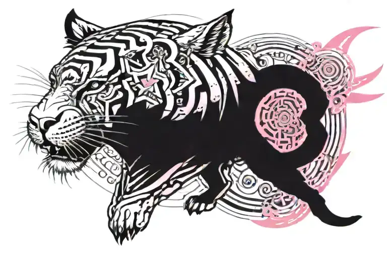 Sun And Moon Cherry Blossom Tiger Tribal