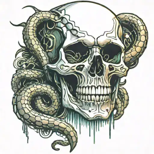 Realistic Skull With Snake Wrapped