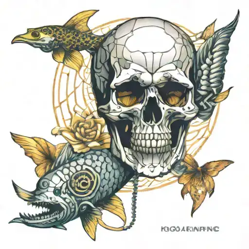 Skull And Two Koi Carp