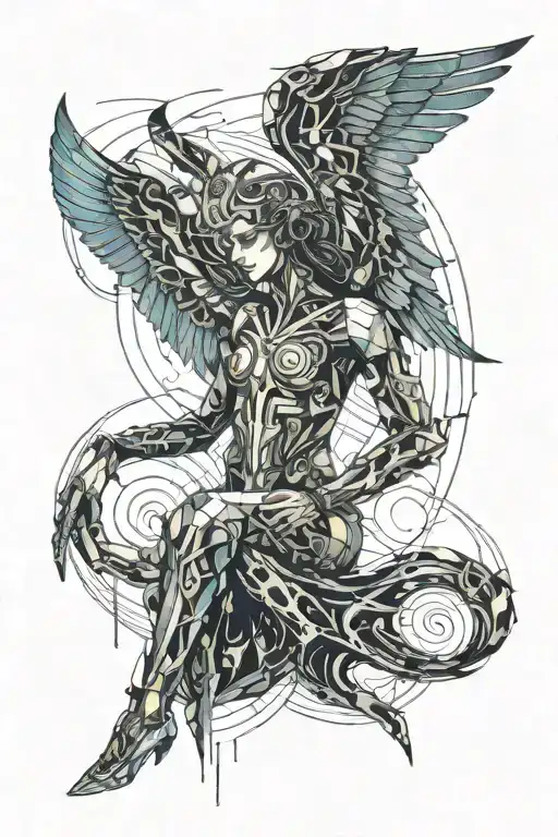 Serpahim Angel With Wings And Cyber Sigilism Line Around Them