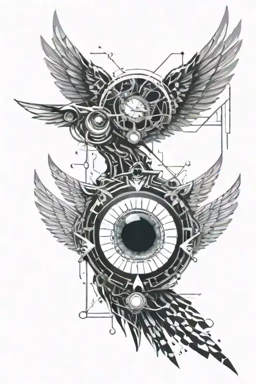 Eye With Wings Seraphim With And Cyber Sigilism Line Around Them
