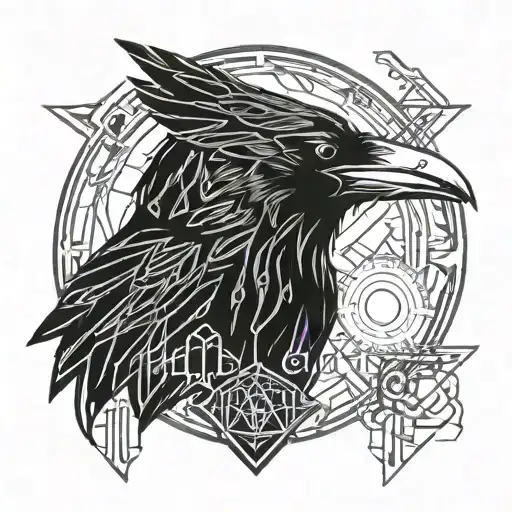 Raven With A Black Hood Hacker Only Head Combined With Sigil