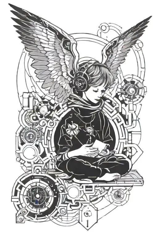 Child In Space With An Angel Watching Him