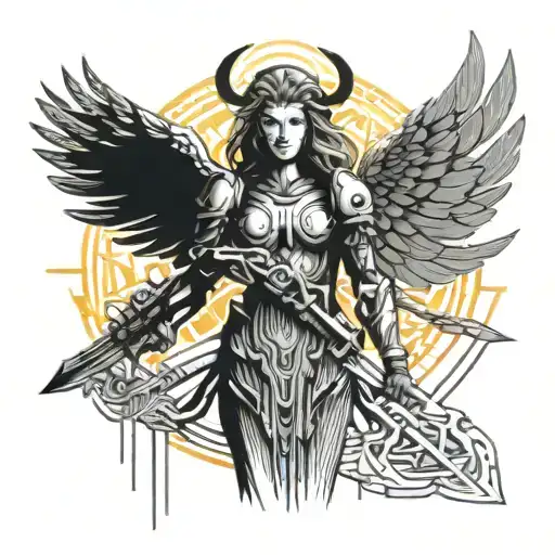 Beautiful Angel Warrior Wielding A Sword