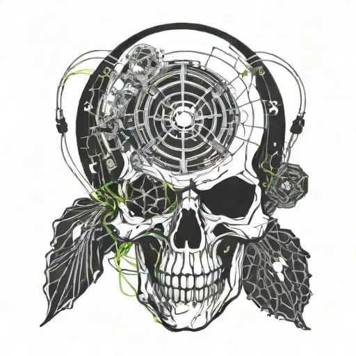 Skull With Swooshi Things Around It And Make It Gothic