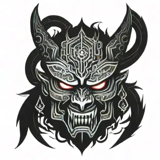 Scary Japanese Devil Oni Mask With 666 As Eyes White Dragon