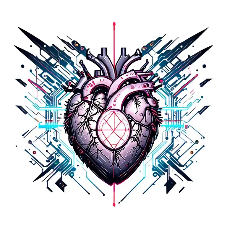 Men Mechanical Heart Chest Tattoo Under Skin