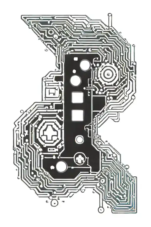 A Pixelated Retro Gaming Controller Intertwined With Circuit Board Patterns